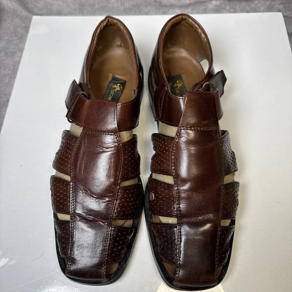 Stacy Adams Men's Brown‎ Leather Fisherman Sandals Made in India Size 9M  VGUC